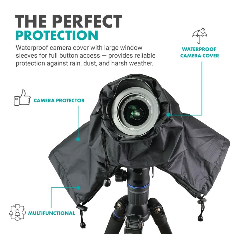 Movo CRC01 Waterproof Nylon Camera Rain Cover with Enclosed Hand Sleeves Compatible with Canon EOS, Nikon, Sony, Olympus, Pentax and Panasonic DSLR Cameras - Image 5